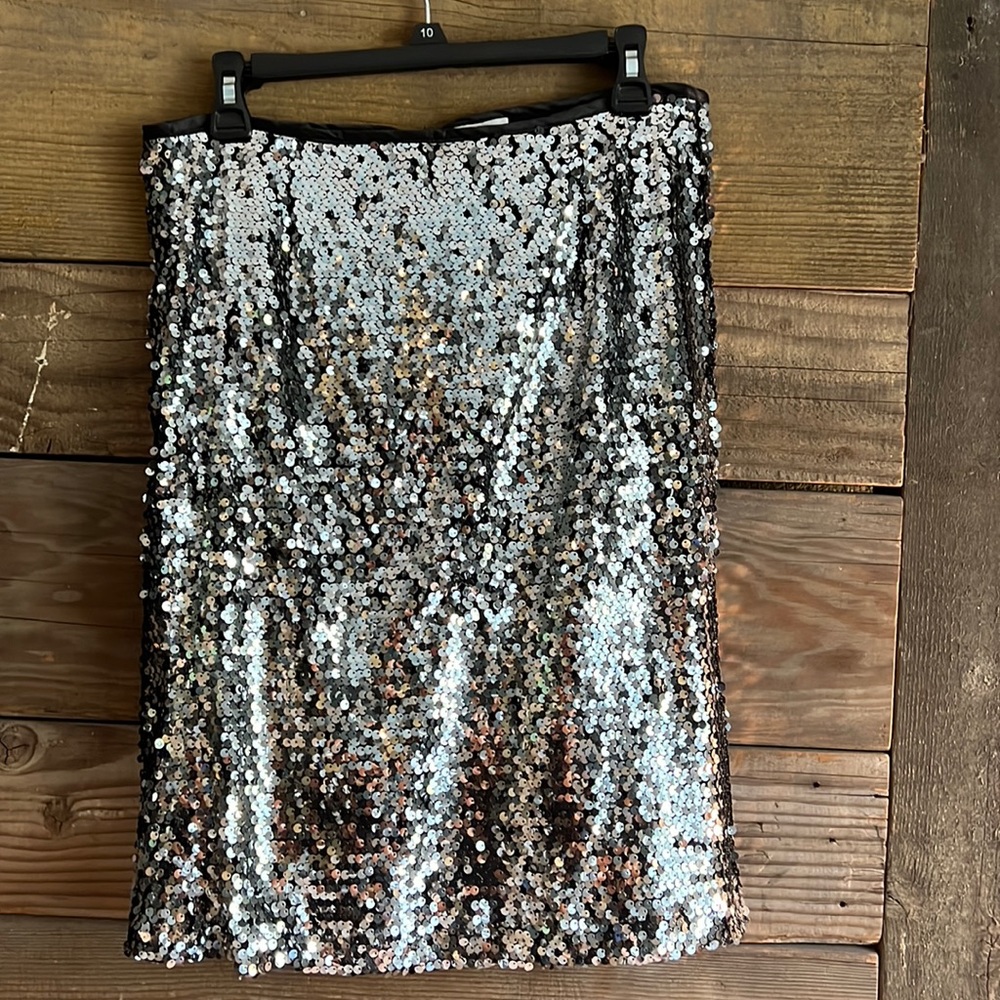 silver sequin knee length skirt
